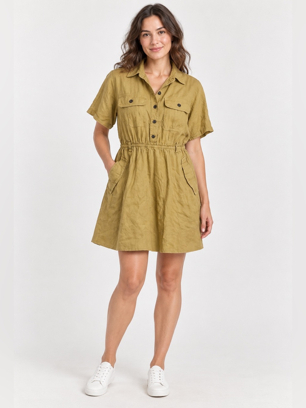 Banana Republic Olive Short-Sleeve Button Front Dress